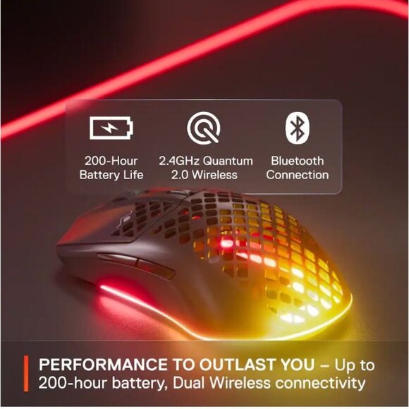NWB SteelSeries Aerox 3 Ultra Lightweight Honeycomb Wireless RBG Optical Gaming - Picture 2 of 11
